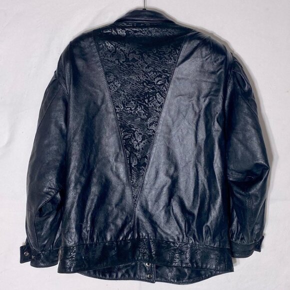 Vintage Le Village Du Cuir Black 80s 90s Oversized Batwing Leather Jacket L - Picture 2 of 16